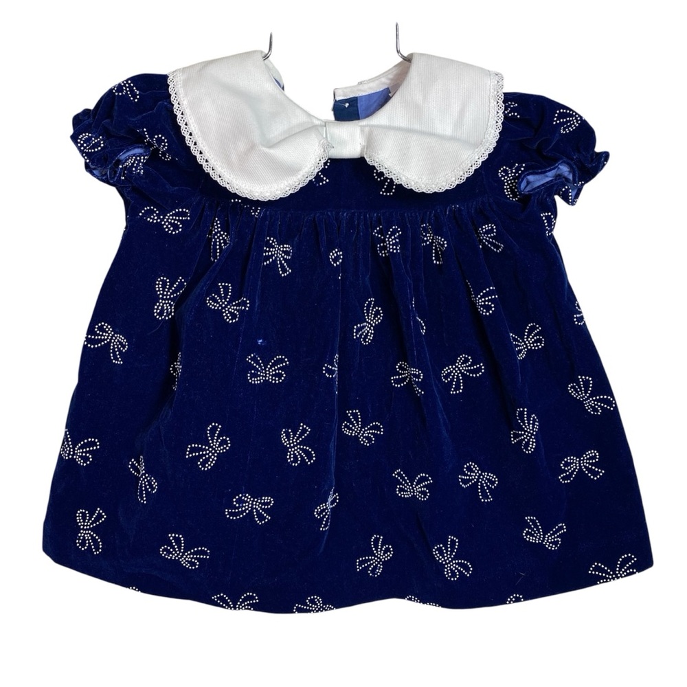 🚨LAST CHANCE Baby Girl Bow Dress Vintage Blue Velvet Bow